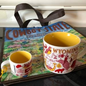 Wyoming Starbucks mug, tree ornament shopping bag